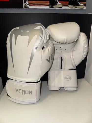 luva venum giant full logo branca-prata 12oz