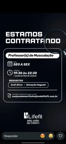 Vaga: Professor(a) de Musculação - Lifefit São João de Meriti