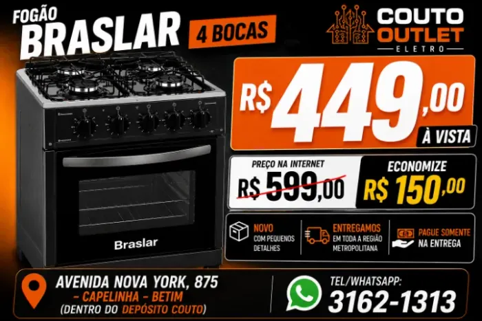 FOGÃO BRASLAR 4 BOCAS NOVO - PREÇO MAIS BARATO QUE NAS GRANDES LOJAS ON-LINE