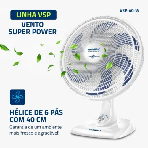 Ventilador de Mesa Mondial VSP-40-W Super Power 40CM Branco 110V