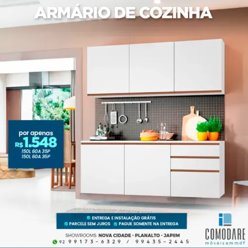 Armário de Cozinha 1,50m com Gavetas - R$ 1.548