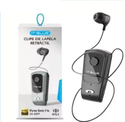 Fone De Ouvido Bluetooth De Lapela Com Cabo Retrátil