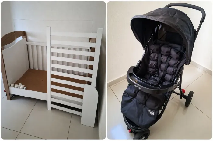 BERÇO AMERICANO 3 EM 1 E CARRINHO DE BEBÊ COSCO KIDS