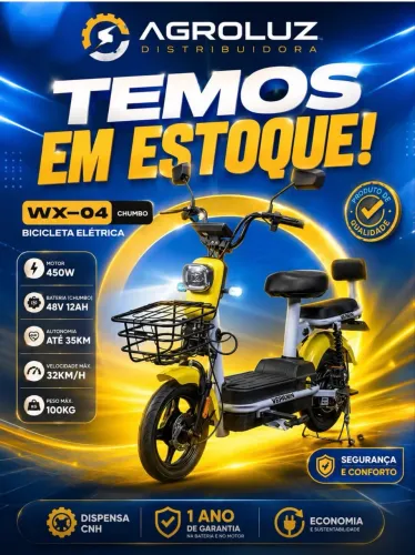 Bicicleta Elétrica WX-04 Amarela - Perfeita Para o Dia a Dia