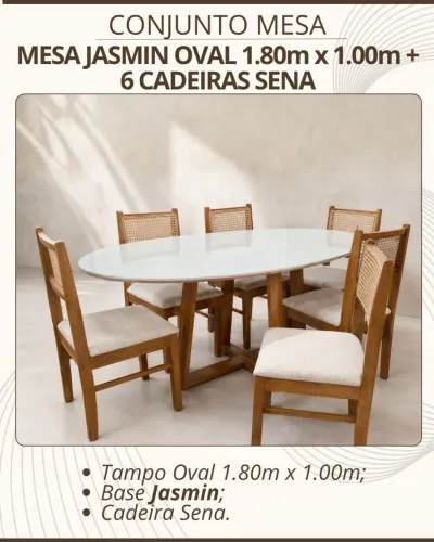 Mesa de Jantar Oval 1.80m com 6 cadeiras