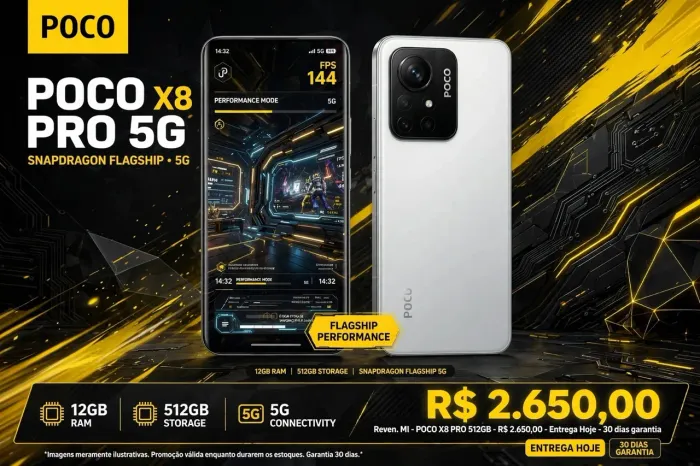 POCO X8 PRO 5G 12GB RAM 512GB - Snapdragon Flagship - Novo Lacrado - 30 Dias Garantia