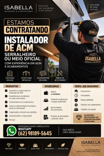 Instalador de ACM / Serralheiro / Meio Oficial