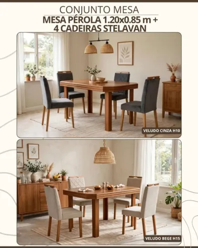 Mesa de jantar perola 1,20 com 4 cadeiras