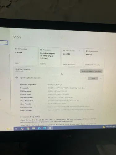 ? PC Desktop Completo - 8GB RAM + 466GB HD
