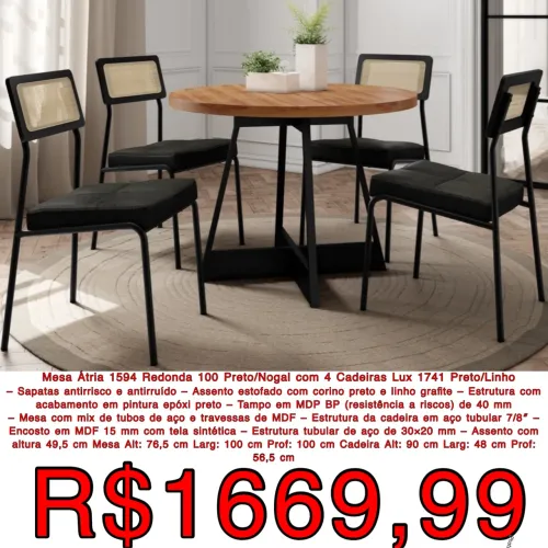 Mesa jantar redonda Atria com 4 cadeiras design moderno / frete grátis / pague na entrega 