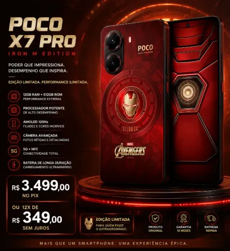 Smartphone Xiaomi Poco x7 Pro Iron man 12gb ram 512gb rom Vermelho