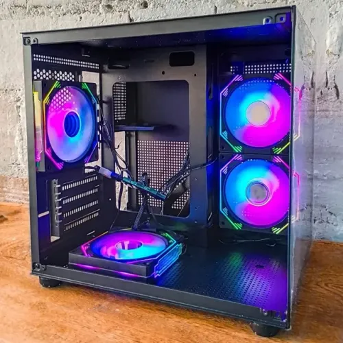 NOVO - Gabinete Gamer Aquário 4 Fans Preto Hayom