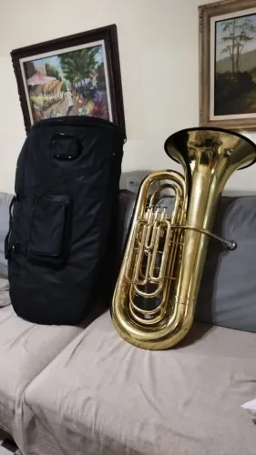 Tuba Weril J981 Sinfônica 4/4 Sib 4 Pistos Laqueada + Capa