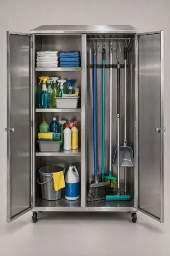 Armário de Aço inox para organizar produtos de limpeza