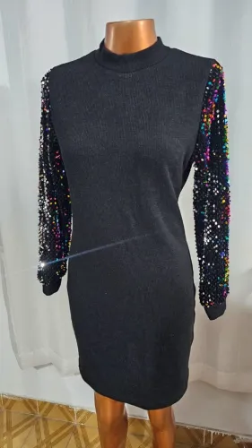 vestido de festa preto com paetês