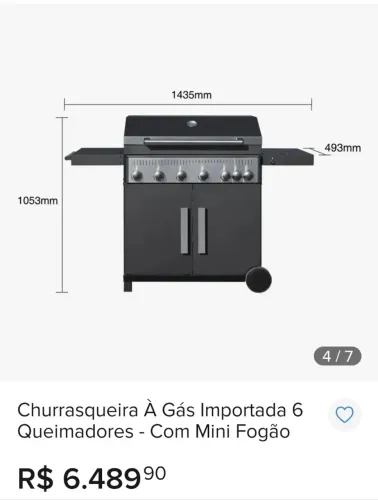 Churrasqueira a Bafo a Gás Naterial B700 - 6 Queimadores