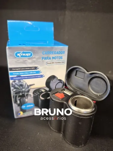 Carregador de celular para moto com USB e tomada 12v Knup