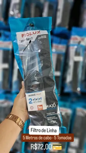 Extensão Filtro De Linha Com 5 Tomadas e 5 Metros Cabo 10a Bivolt Preto 110 e 220 - Fiolux