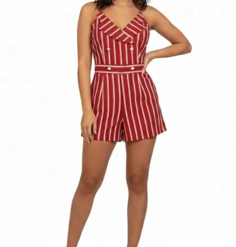Macacão Curto Listrado Feminino