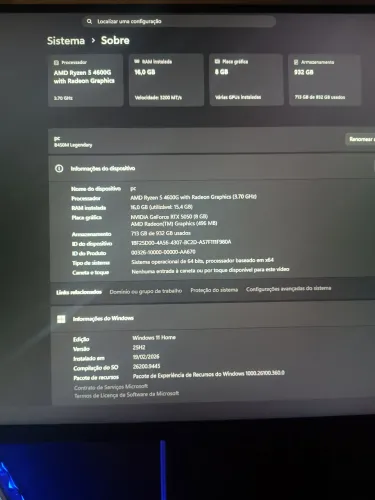 Pc Gamer R5 4600g + RTX 5050