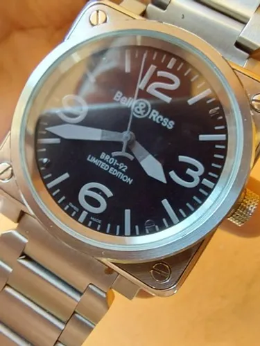 Relogio Bell Ross BR 01 92 Preto Cinza Caixa Aço (Pesado) Pulseira Aço 47mm   