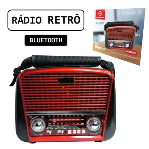 Caixa de Som Rádio Retrô Bluetooth KA-8807 3W Rms Fm Usb