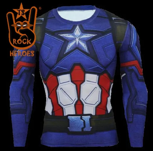 Camisa de Compressão Capitão América Guerra Civil Manga Longa Rashguard Elastano