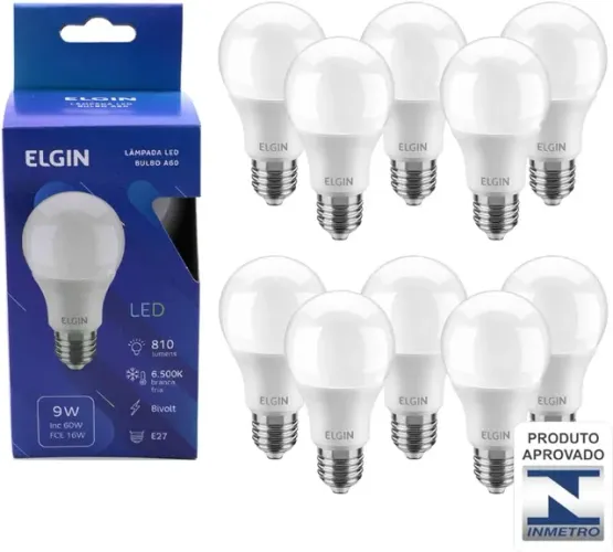 Kit Lampada led 9W 6500k Branco Frio Bivolt - Elgin - 10 Unidades