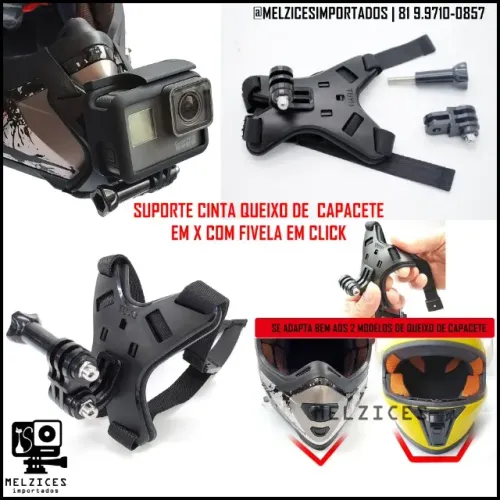 ( Modelo novo em X ) Cinta Suporte GoPro Para Queixo de Capacete