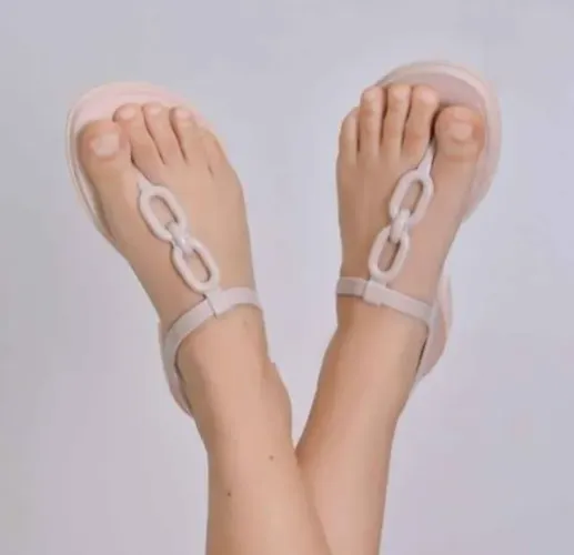 Sandália Feminina Corrente Leve e Confortável Acolchoada Tamanho 36 Cor: Nude