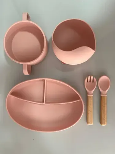 Kit Alimentação De Silicone Introdução Alimentar Bebê 5 peças - Rosa ou Verde