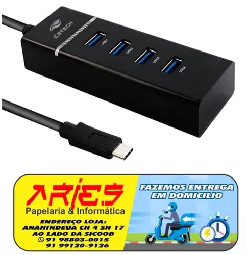 hub usb tipo c 3.0 4 portas c3tech hu-c300bk