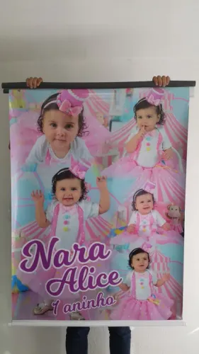 Banner personalizado com foto do bebê para aniversário infantil baby