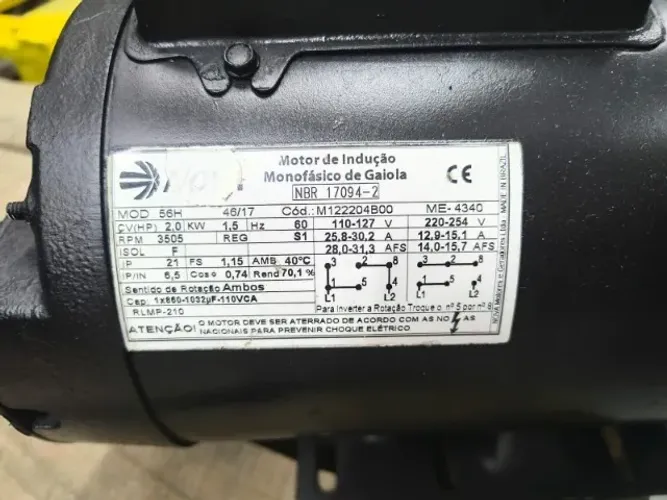 Motor Elétrico Nova Motores 2 CV 2 Polos Monofásico Seminovo