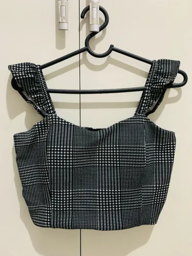 (TAM: M ou 40-42) Top Cropped Xadrez Pied-de-Poule