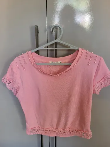 Blusa rosa com renda tam G seminova