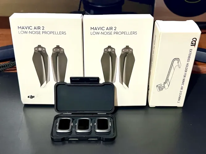 (DJI Mavic Air 2) Jogo de hélices originais + jogo de filtros ND + suporte tablet