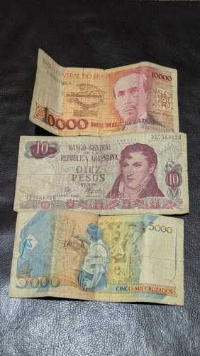 Lote 3 Cédulas Antigas - Cruzados Brasil e Peso Argentina - Colecionismo