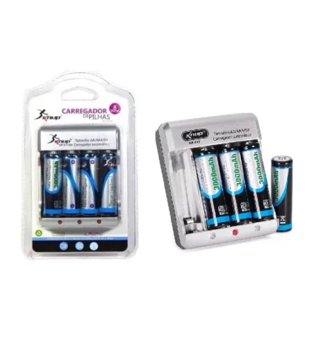 CARREGADOR DE BATERIA PARA AA / AAA / 9V COM 4 BATERIAS AA 3000MAH KNUP KP-511AA PRATA