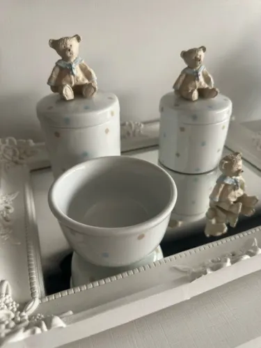 Kit higiene de porcelana ursinho branco com poa 
