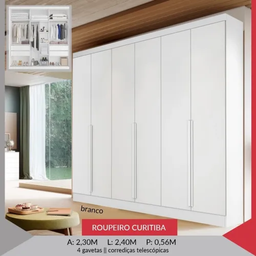 Guarda Roupa Casal Curitiba 100% MDF 