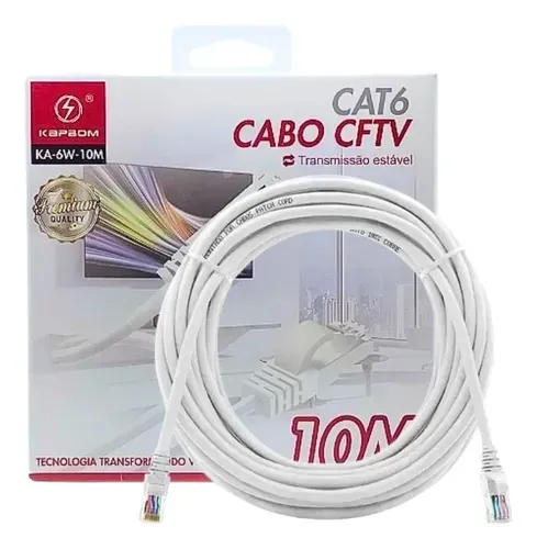 Cabo Cat6 10m Branco Rj45 Gigabit Pc Gamer/ CFTV 5/10/20 metros