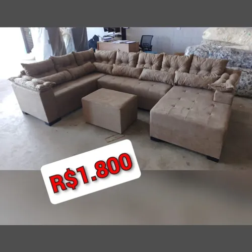 Sofá de Canto Grande com Puff - Conforto e Estilo!