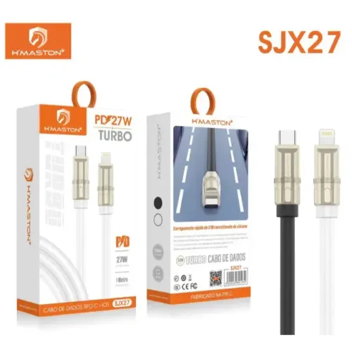 Cabo De Carga Hmaston Turbo Pd 27w 1m Usb-c e Lightning Iphone
