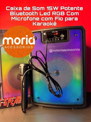 Caixa de Som 15W Bluetooth Led RGB com Microfone Com Fio para Karaokê KTS-1561