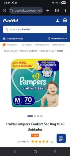 FRALDAS PAMPERS CONFORT SEC M 70 UNIDADES