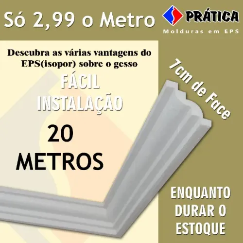 20 Metros - Moldura Sanca Roda Teto de Isopor EPS - 7cm de face - Imita que Gesso