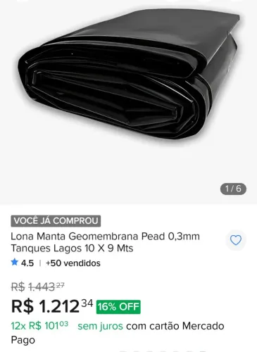 Lona Geomembrana Pead 0,3mm para tanques e lagos nova medindo 10x9