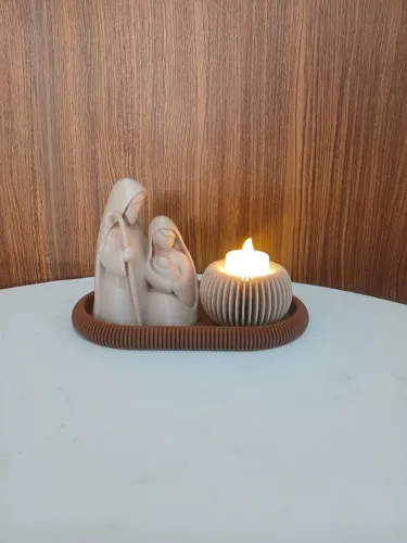 Kit Presépio Natalino com Porta-Vela LED e Bandeja