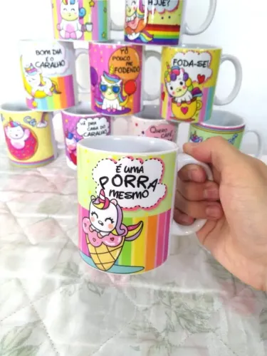 Canecas de Porcelana Personalizada - NerdDog Store Unicórnios Memes Kawaii